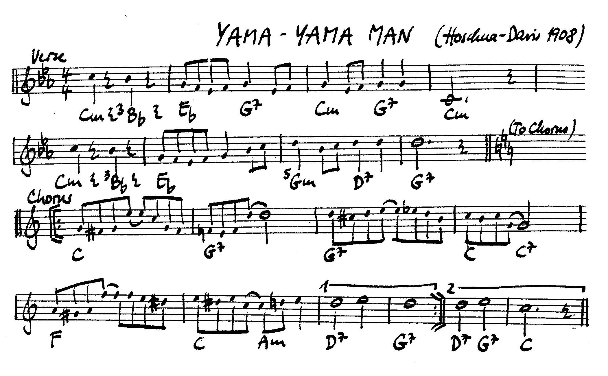 yama-yama man free jazz leadsheet - Courtesy of the Jungle Jazz Band